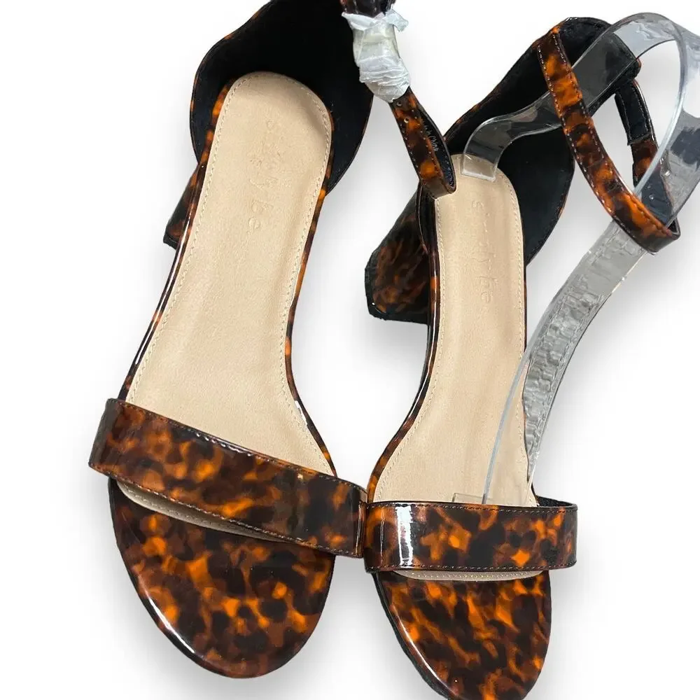 Simply Be Block Heels Women's 8 Brown Open Toe Tortoise Print Ankle Strap New